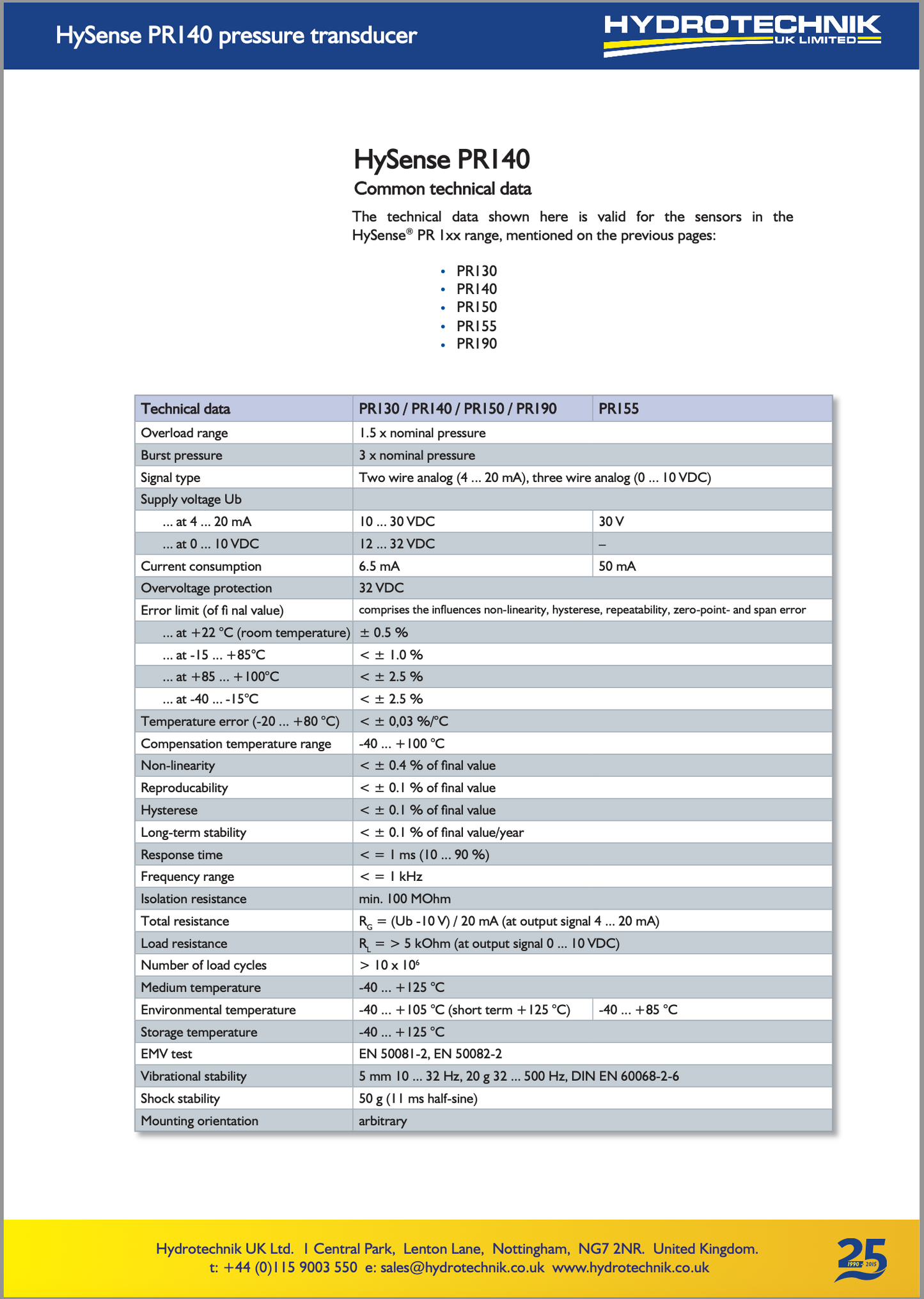 PR140 Pressure Transducer