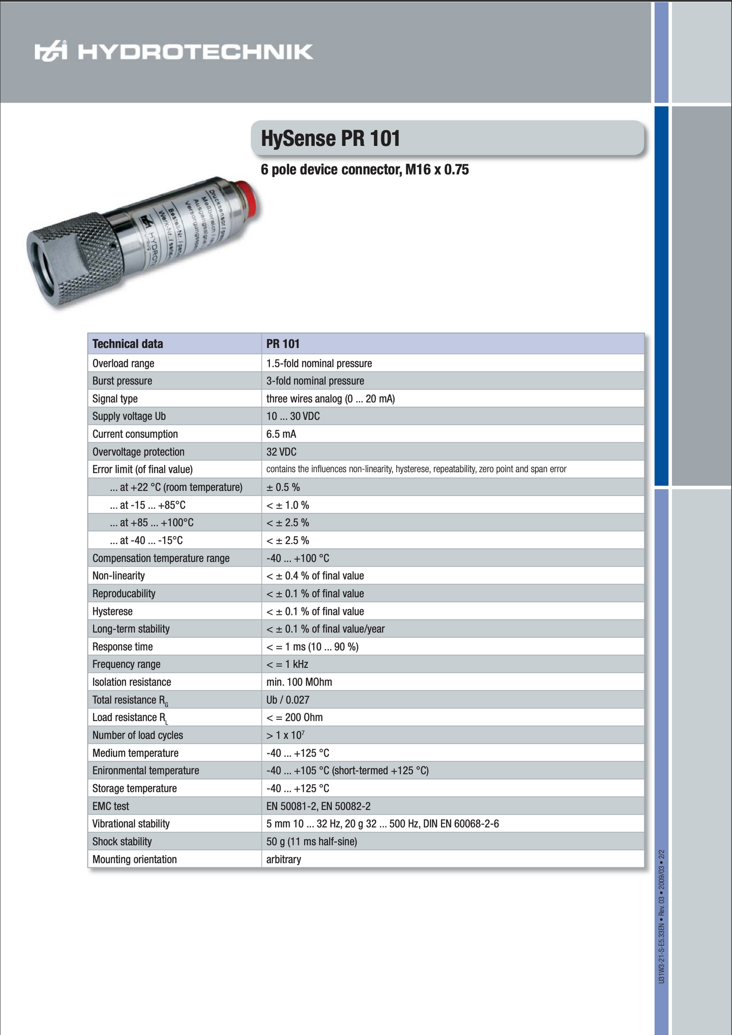 PR101 Pressure Transducer