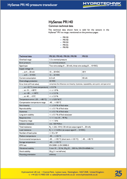 PR140 Pressure Transducer