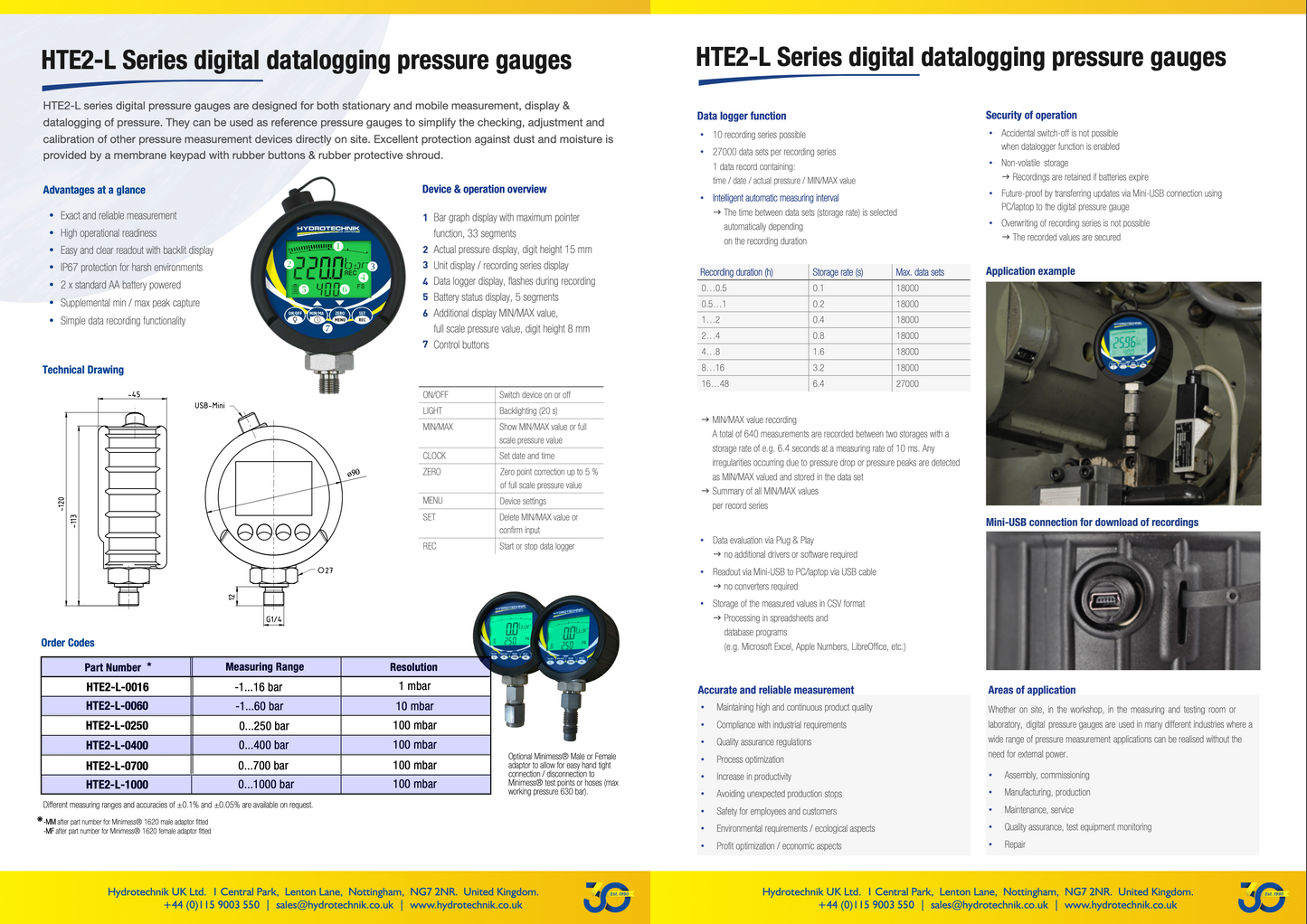 HTE2-L Digital Datalogging Pressure Gauge