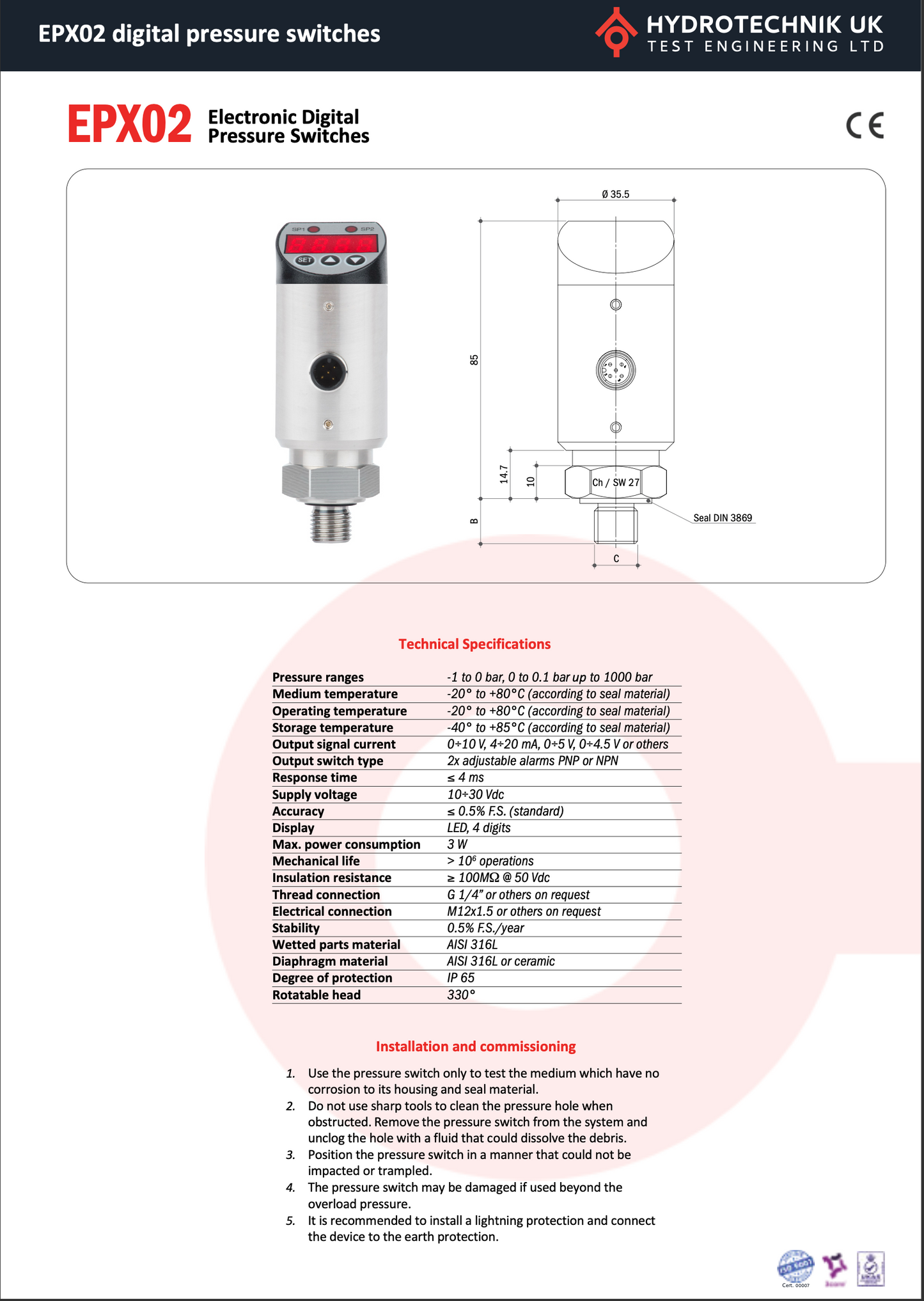 Electronic Pressure Switch with 4-Digit Display