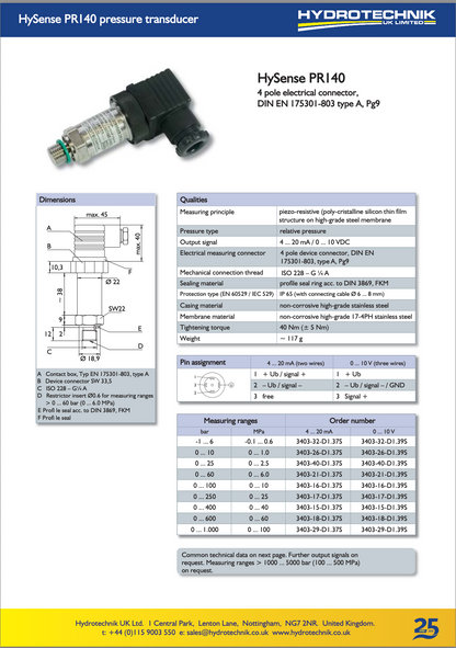 PR140 Pressure Transducer
